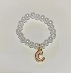 Labubu用10cm パールネックレス Cイニシャルチャーム付　ハンドメイド