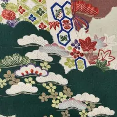 古布177 着物　はぎれ　ハギレ　古典柄　松　鼓　花