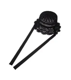 merryjenny 透かし編みフリルハットBlack フリーサイズのサムネイル