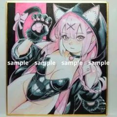 手描きイラスト 401】オリジナルアナログ原画色紙「ゴシック黒猫メイド