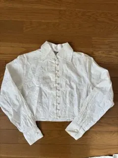 【SALE】アンティーク品刺繍入りクロップドシャツ イタリア製 古着