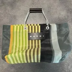 MARNI フラワーカフェバッグ　ミニ　ハンドバッグ　グレー系　ストライプ MARNI FLOWER CAFE ストライプ バッグ ミニ マルチグレー トート