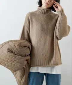 新品　ANGIE VINTEGE カノコハイネックニットプルオーバー　ベージュのサムネイル