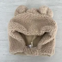 ベージュ 耳付き　くまさん　フリース帽子 50cm