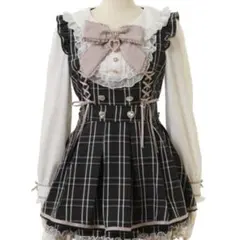 LIZLISAリズリサ フリルヨークリボンセットアップ ブラックチェック フリルヨークリボンセットアップ ブラックチェック フリルヨーク