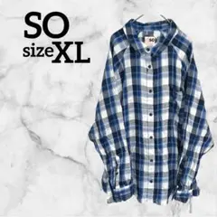 SO【XL】長袖シャツ チェック柄 青 海外古着