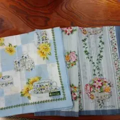 ❤MINTON 花柄 カツプ柄ハンカチ❤ 希少柄2枚セツト★ブルー系❤