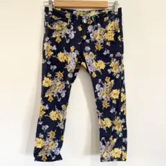 バックナンバー　プリントデニム　クロップドパンツ　ライトオン ストレッチ　紺