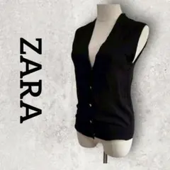 ZARA ニットベスト Vネック ノースリーブニット (S) ブラック 金ボタンのサムネイル