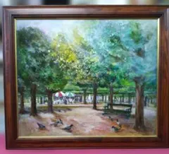 パリ、チュイルリー公園の風景 油彩画、新作F20号木製額縁追加。保田三友紀の作品 パリ、チュイルリー公園の風景 油彩画、新作F20号木製額縁追加。保田三