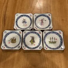 有田焼　清秀窯　西洋浪漫　異人　南蛮船　角皿　五枚