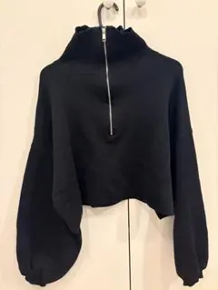 ブラック ハイネック クロップドニット F