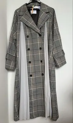 クリーニング済【STUDIOUS】ツイルチェック プリーツコンビコート