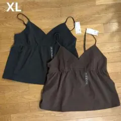UNIQLO ギャザーキャミソール XL 2枚 ブラック ブラウンのサムネイル
