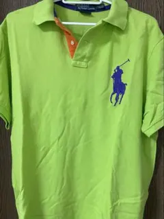 POLO ライムグリーン ポロシャツ 紫ロゴ