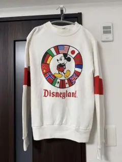 【希少】80s USA製 ディズニー ミッキー 万国旗 スウェット 白 S