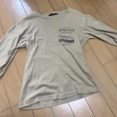 ベージュ 長袖カットソー プリントあり