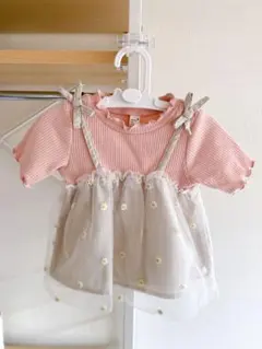 お花刺繍チュールドッキングトップス