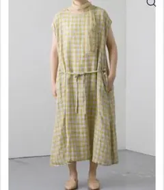美品◆ヴラスブラム　チェック　ワンピース　イエロー　リネン　麻