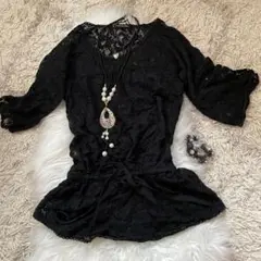 y2k 00sフェアリーグランジ平成ギャル 総レース チュニック ミニワンピース