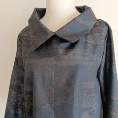 No.28本場 大島紬 Lサイズ着物リメイクチュニック飽きのこないワンピース通年