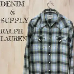 DENIM&SUPPLY   オンブレチェック グリーン　ブルー　シャツ
