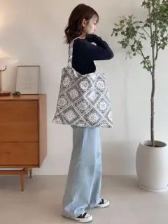 バンダナ柄 ヌビ風トートバッグ 韓国　大収納