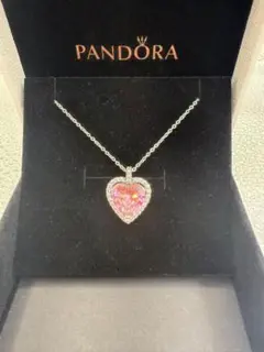 美品PANDORA ピンクハートネックレス ハートカットストーン パンドラ PANDORA パンドラ ハート ネックレス ピンクストーン ピンクハート