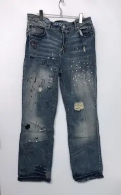 00’s アバクロ 古着 ロゴ刺繍ペイント加工 リペア加工 デニム ジーンズ