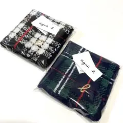 新品　アニエスベー　タオルハンカチ　チェック　ロゴ　グリーン　白　個包装　ギフトのサムネイル