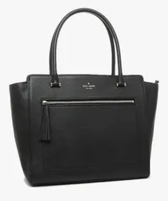 【美品】kate spade 黒レザー トートバッグ ファスナー付き