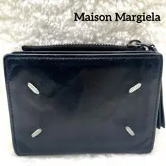 メゾンマルジェラ 2つ折り 財布　4ステッチ フリップフラップ レザー ブラック
