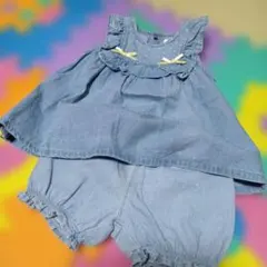 e-baby ベビー 80cm デニムワンピース ブルマセット 綿100%のサムネイル