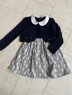 ネイビー ホワイト 襟付きレースドレス