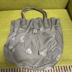 【未使用】アニエスベー　グレー ドット柄 トートバッグ　ナイロン生地　絞り口