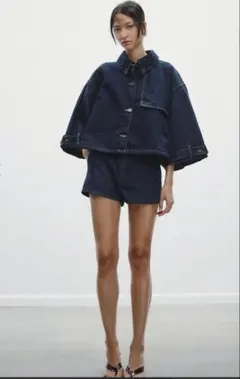 新品 ZARA TRF デニム ケープ ジャケット L ダークインディゴ ZARA NEW WOMAN TRF DENIM CAPE JACKET DARK INDIGO XS-XXL 0250