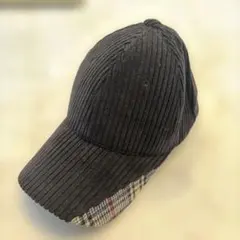 コーデュロイ 黒 キャップ チェック柄