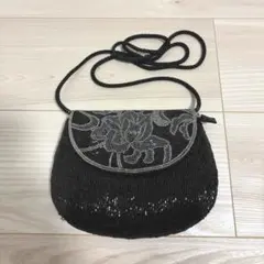 ビーズ刺繍 ショルダーバッグ ブラック 花柄 パーティーバッグ