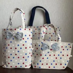 ハンドメイド　バッグ　ミニバッグ　ドット柄　水玉3点セット