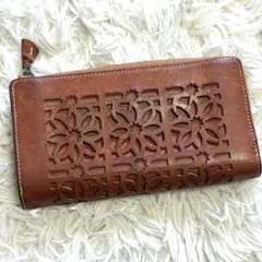 genten ゲンテン 長財布 カットワーク カットアウト ブラウン レザーのサムネイル