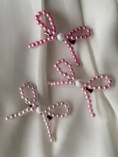 ピンクパールビーズリボンパーツ　3個セット　ブローチ　アクセサリー