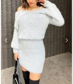 新品タグ付き　 SPIRALGIRL ビックカラーオフショルシャギーワンピース