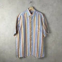 ユーロ古着 半袖シャツ リネンシャツ ストライプ柄 Zegna ゼニア カラフルのサムネイル