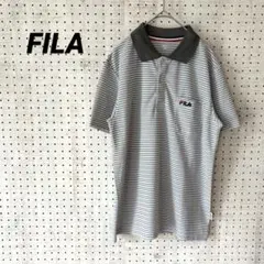 FILA フィラ ボーダー 半袖ポロシャツ M グレー ワンポイントロゴのサムネイル