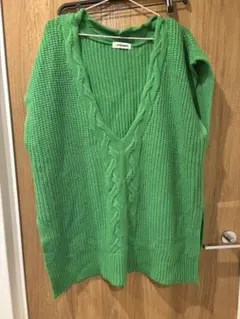 YOUANCE グリーン ニットベスト Vネック
