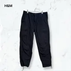 k0160 H&M カーゴパンツ 黒 L メンズ レギュラーフィット 裾ひものサムネイル