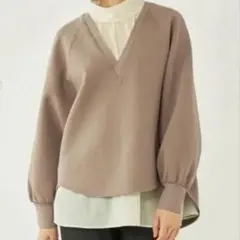 美品　グリーンレーベルリラクシング　ダンボール　Vネック　プルオーバー