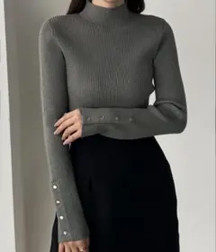 louere ニット セーター ゴールドボタンリブニット レディース