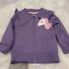 ユニコーンプリント紫色ジップアップトレーナー