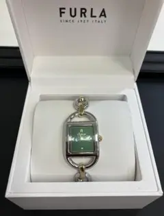 【未使用稼働品】フルラ／FURLA チェーン スクエア グリーン文字盤